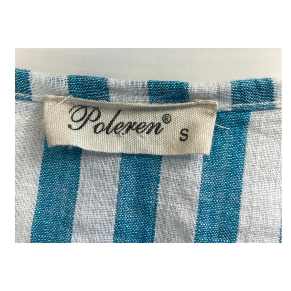 Poleren Womens S Teal/White Stripe Button Down Casual/Summer Office Wear Dress - Picture 3 of 7